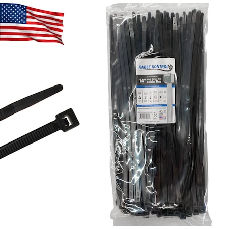 Kable Kontrol Cable Tie, 14 in L, Black, Nylon 6/6, 120 lb Strength CTUSA-14-120-100-BK